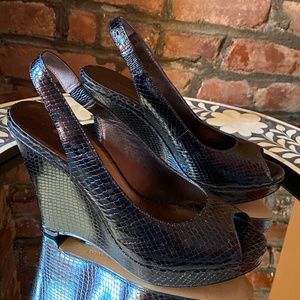 Banana Republic Codie Snake Peep-Toe Platform Wedge, 7.5, Black-Brown, NWT